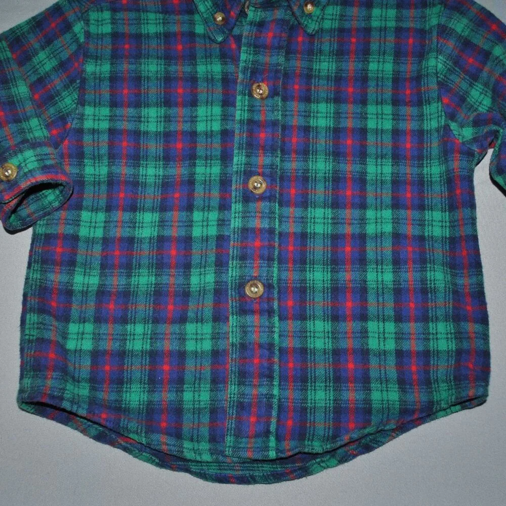 Vintage OshKosh B'gosh Plaid Flannel Button Down Shirt Size 12 Months